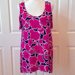 Floral Pink and Black Cold Shoulder Short-sleeve Top Size XL